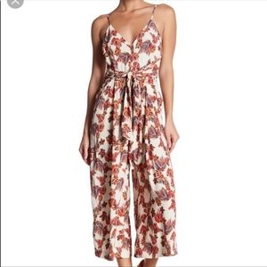 Free People Hot Tropics Cream Print Midi Jumpsuit, Size 2